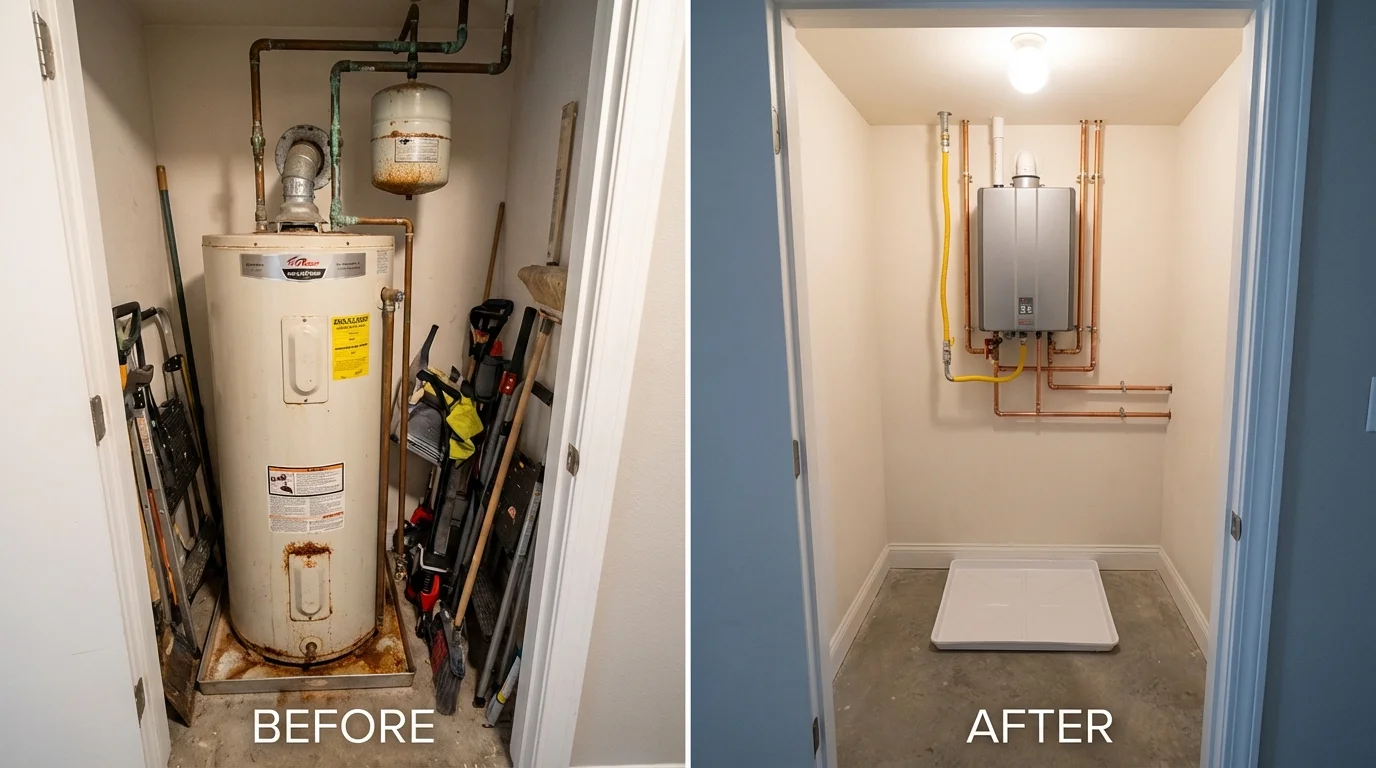 Tank water heater versus wall-mounted tankless unit comparison for Columbus, OH homeowners