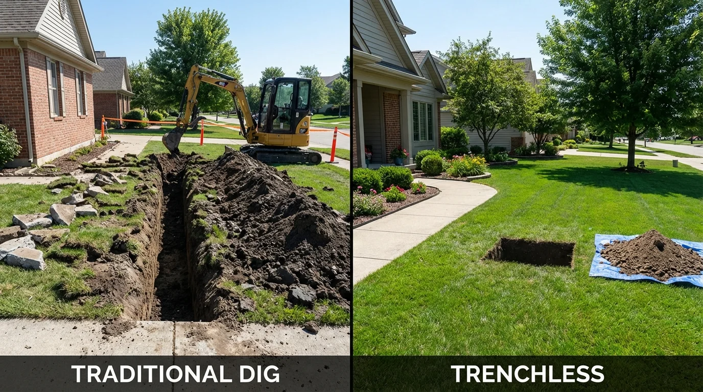 Trenchless sewer repair with minimal yard damage versus traditional excavation in Columbus, OH
